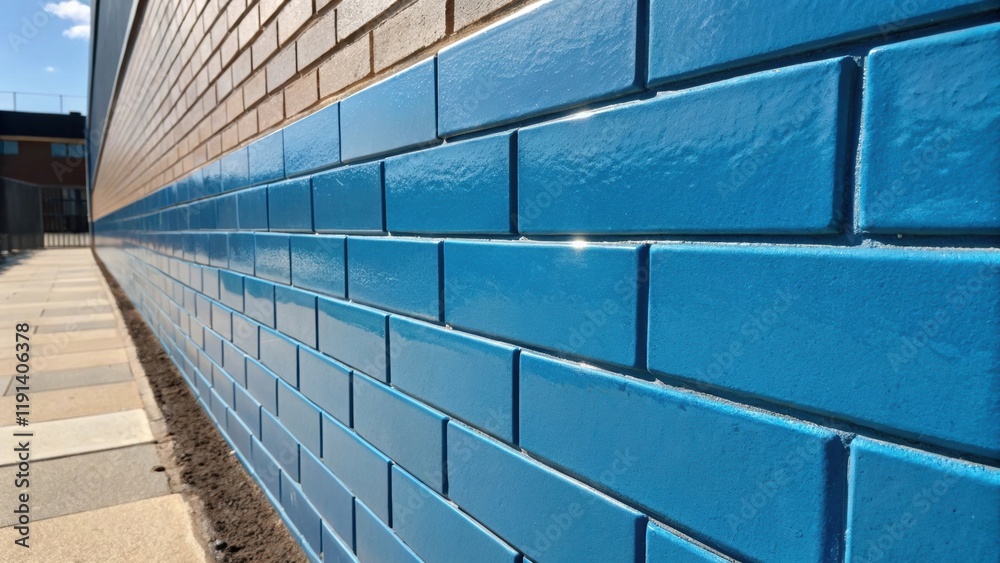 Poster The medium closeup captures a palette of modern bricks featuring a smooth surface with a vibrant blue finish reflecting light and casting subtle shadows that highlight its sleek