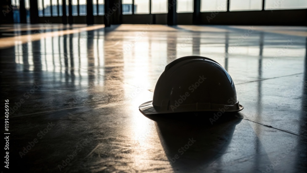 Poster the silhouette of the hard hat is set against a polished concrete floor where the play of light and 
