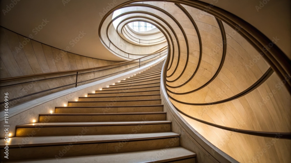 Fototapete The spiraling staircase seen from a lower angle emphasizing the graceful curve and how each step blends elegantly into the next.