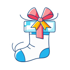 sock wrapped in a bow for gift icon, sock wrapped in a bow for gift vector.