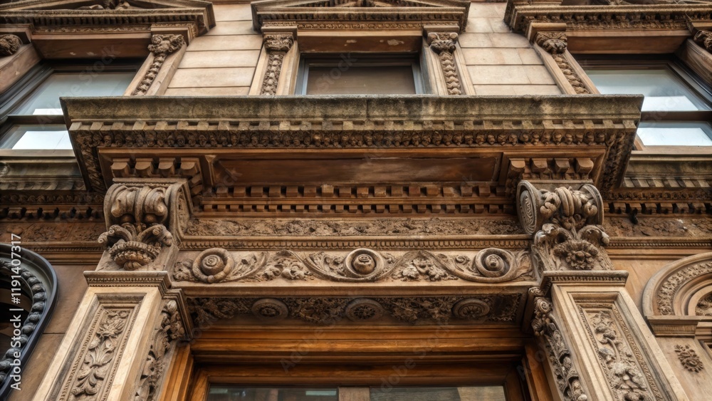Poster timeworn architecture a detailed closeup of intricate moldings and architectural details on the old 