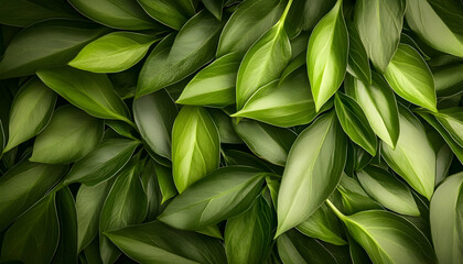 Fototapeta premium Lush green leaves background, nature texture, vibrant foliage, close-up view, perfect for eco-friendly designs