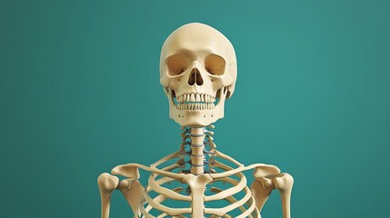 Detailed anatomical illustration of the human skeletal system showing each bone clearly labeled