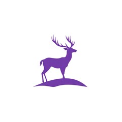 Fototapeta premium Purple deer silhouette on hill, nature background, logo design