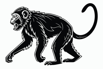 A black monkey vector silhouette design isolated on white background © papiya