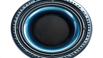 Close up view of a blue speaker component