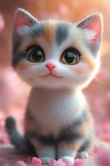 Adorable Calico Kitten Amidst Pink Blossoms