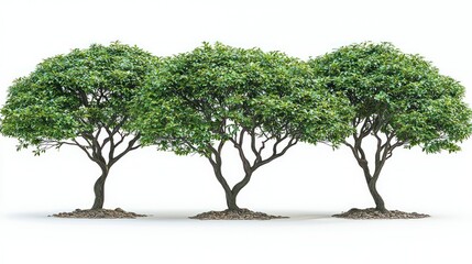 Obraz premium Three Lush Green Trees on White Background: Nature's Serenity