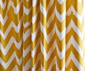 Vibrant chevron-patterned curtain fabric in yellow and white adds style to any room decor