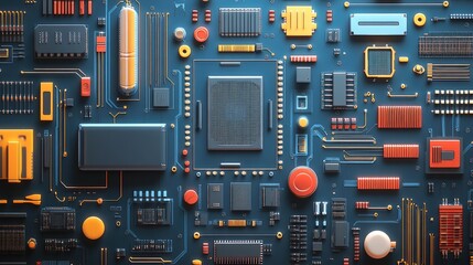 Fototapeta premium Close-up of a Colorful Circuit Board with Various Components and Connections