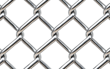 Chain link fence with realistic wire mesh pattern isolated on white or transparent background