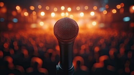 Microphone on Stage Before a Large Crowd