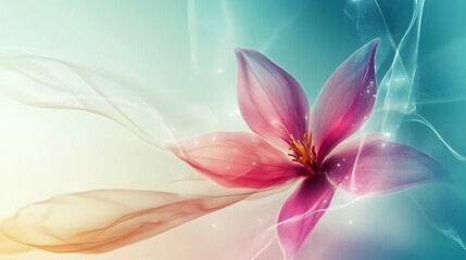 Fototapeta premium Delicate Pink Flower with Flowing Fabric Background