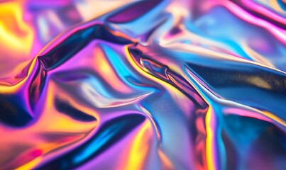 Fototapeta premium Neon Light Reflections Creating Dynamic Patterns on Shimmering Holographic Foil