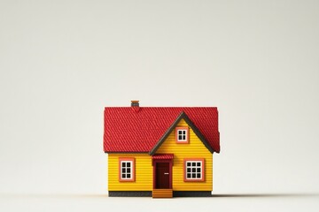 Charming miniature home with vibrant yellow walls and red roof s
