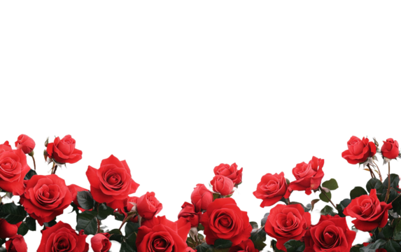 Bunch of red roses frame border for text isolated on white or transparent background - Powered by Adobe