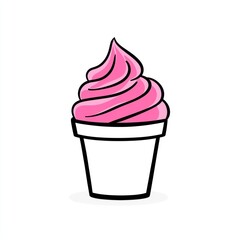 Pink frozen yogurt swirl in cup, white background, dessert menu design