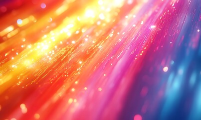 Abstract Background with Falling Rainbows, Hologram Light Rays, and Colorful Light Streaks