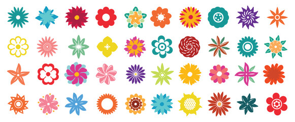 Abstract flowers, top view. Spring flora. Flat vector illustration on white background
