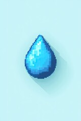 Obraz premium Shiny blue droplet with pixel art style, set against light backg