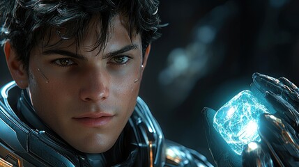 Cyberpunk Anime Boy with Energy Cube