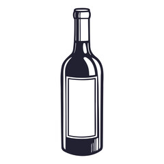 Wine Bottle Icon Black Silhouette Vector Illustration on Transparent Background