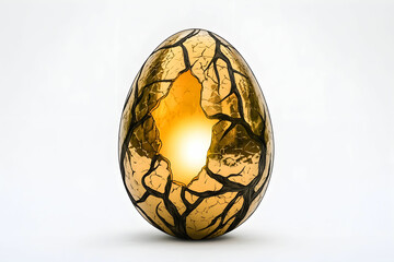 Shattered Egg with Glowing Interior and Intricate Cracked Design