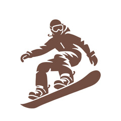 A minimalist silhouette illustration of a snowboarder in mid-air, showcasing elegance and motion, perfect for winter sports and graphic themes. Isolated vector illustration.