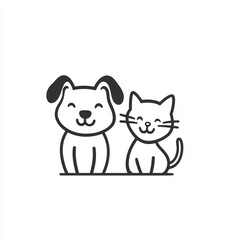 Happy dog and cat friends sitting, white background, pet adoption illustration