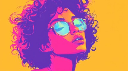 Vibrant Woman With Curly Hair Wearing Sunglasses