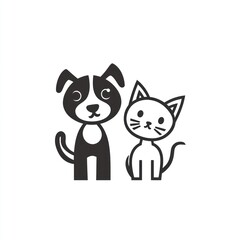 Happy dog cat friends, white background, pet adoption, website icon