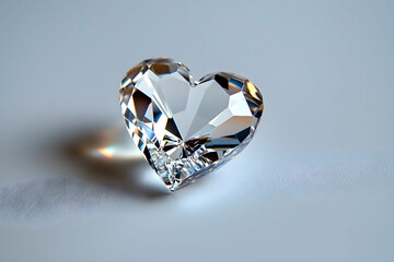 Heart-Shaped Crystal Gem Reflecting Light on Smooth White Surface