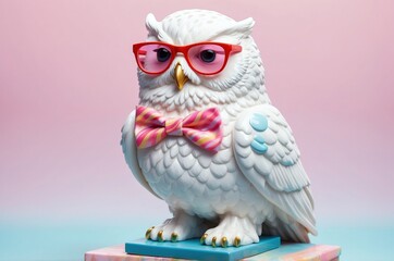 Obraz premium Fantasy vintage miniature funny homorous marble statue sculpture animal portrait illustration with pastel color background, nature theme texture design. 