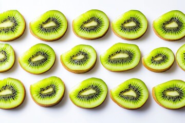 Fototapeta premium Bright green kiwi slices arranged neatly, showcasing vibrant tex