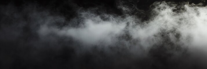 Thick white smoke drifts across a dark background, creating a mysterious and eerie atmosphere, evokes feelings of suspense, enigma, and mystery, ideal for dramatic or cinematic visuals