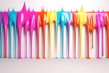 Colorful dripping paint in vibrant yellow, pink, and turquoise on a white background, abstract artistic design and creative concept