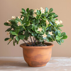 Obraz premium A Vibrant, Flourishing Jade Plant Blossoming in a Rustic Terracotta Pot