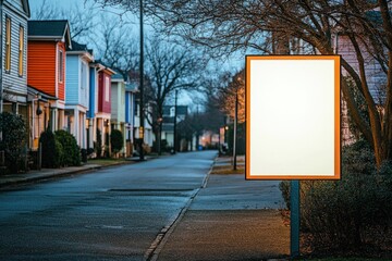 Quiet street scene featuring an empty billboard surrounded by co