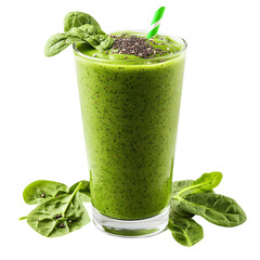 Fresh Green Smoothie with Spinach and Chia Seeds on Transparent Background