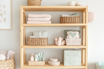 Soft pastel colors harmonize in neatly organized shelf featuring