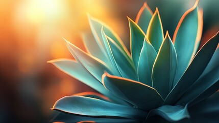 Fototapeta premium Agave attenuata cactus plant showcasing soft textures and natural abstract shapes. Delicate, fluid lines with highlighted leaf edges and a blurred background