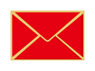 Red rectangular envelope with golden outline isolated on white background. Vector.