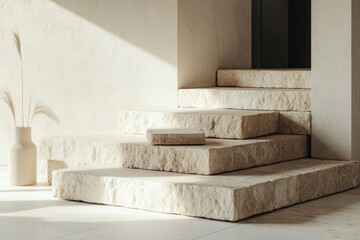 Minimalist staircase design features textured stone steps with s