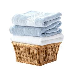 Soft Towels Stacked Neatly in a Woven Basket on a Transparent Background