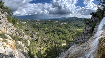 Obraz premium Breathtaking Mountain Waterfall Landscape