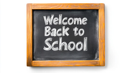 Fototapeta premium Welcome Back to School Chalkboard Sign with Wooden Frame and Handwritten Text 
