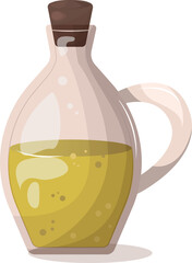 olive oil bottle with cork, yellow green color. vector illustration without background