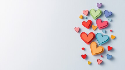 Naklejka premium Colorful Paper Hearts in Various Sizes and Shades on a Light Background for Romantic or Craft Projects