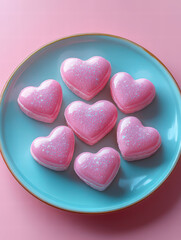 Fototapeta premium Close-up of a delectable assortment of heart-shaped chocolates., Valentine's Day Card, Valentine's Day Background