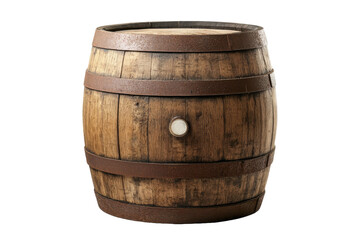 Wooden barrel placed upright, showcasing craftsmanship and rustic design from a bygone era in a storage space